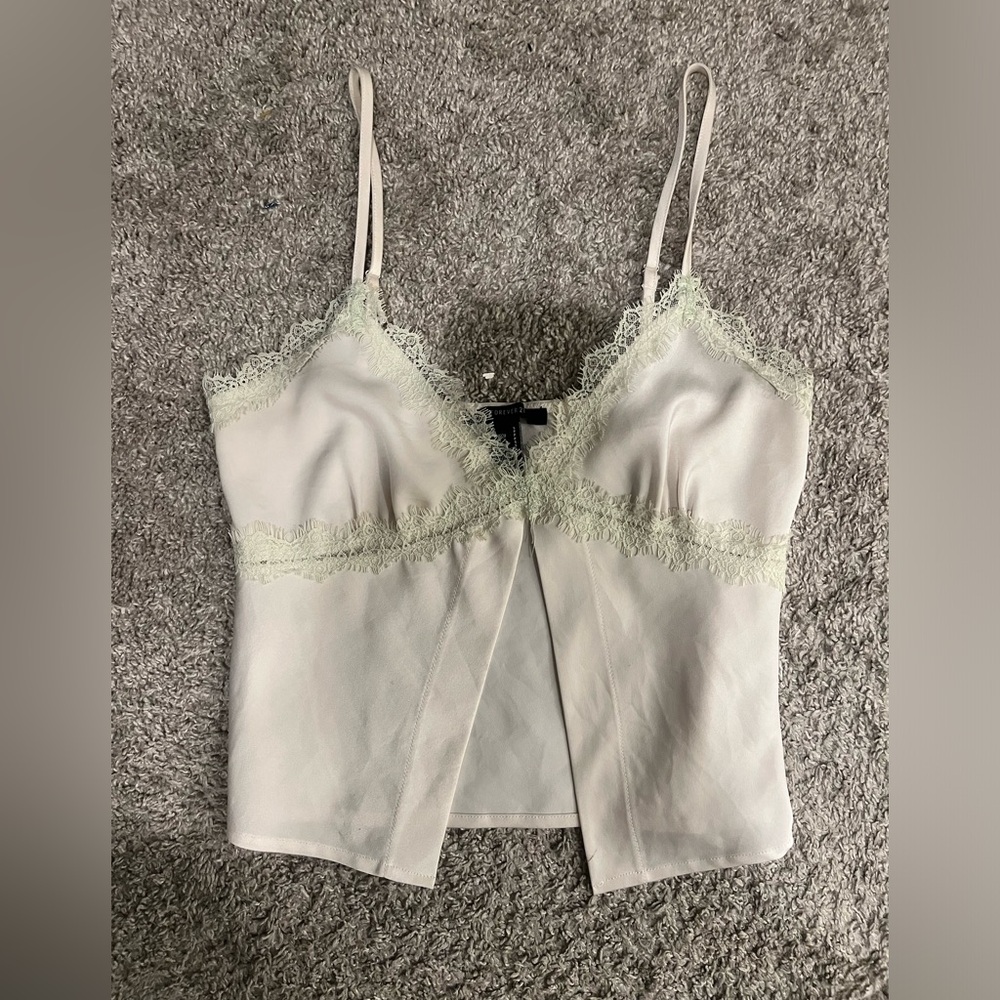 light green lace open crop top